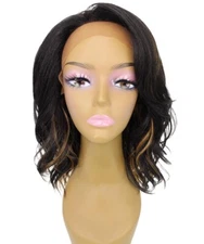 Rayana Wavy 15" Long 4X4 Hand-Tied Lace Front Wig, Black with Golden Highlights