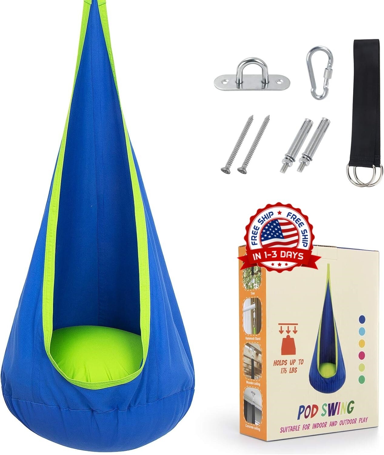 Hamaca Para Niños De Interior/Exterior Con Almohada Inflable, Soporta Hasta 176