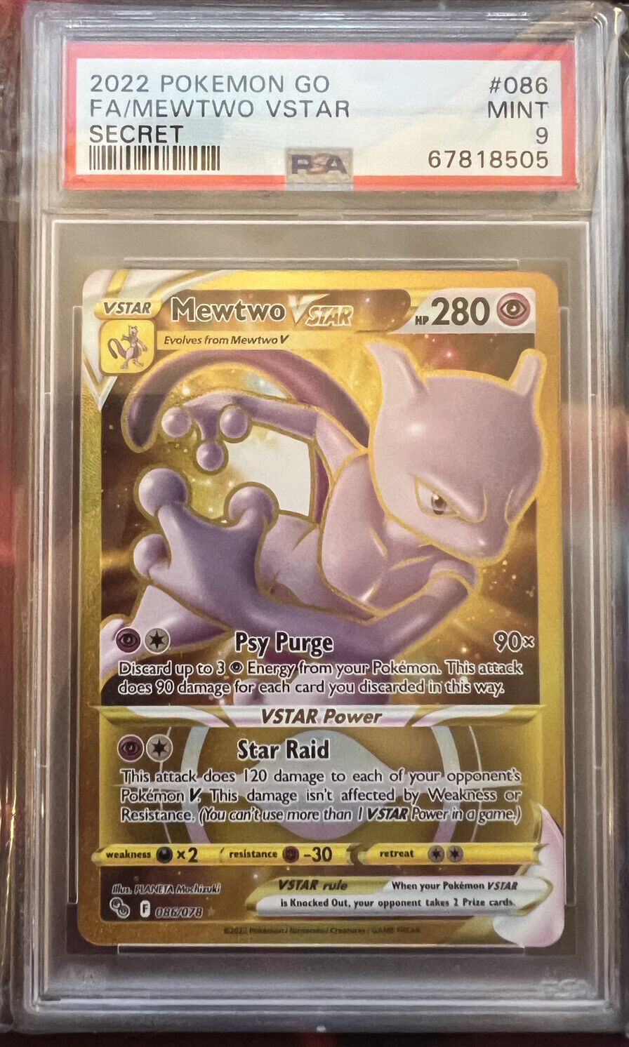 Pokémon GO MEWTWO VSTAR Gold Secret Rare Full Art 086/078 NM+ TCG Holo