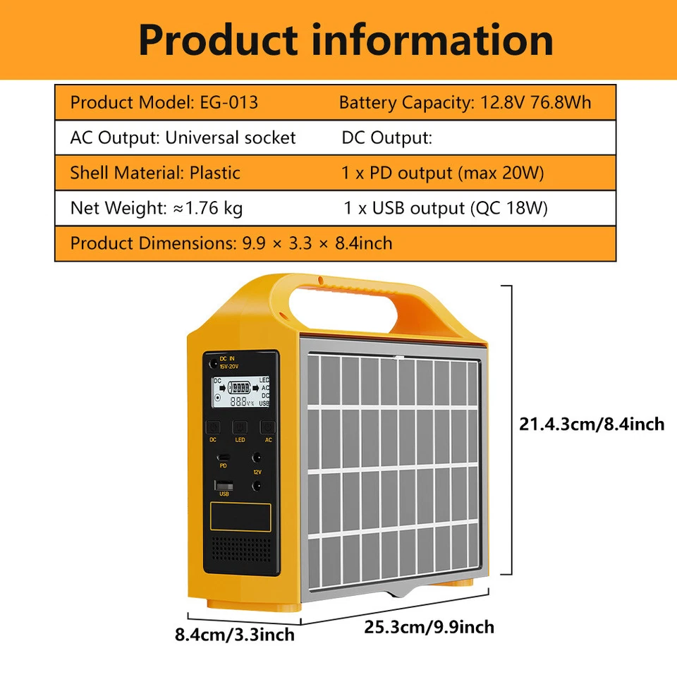 Central Eléctrica Portátil 100W 110V Generador de Energía Solar 24000mAh Banco de Energía Foto 3 de 4