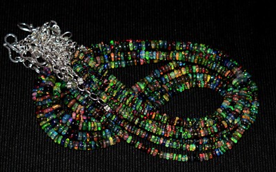 16''Natural Ethiopian Black Opal Wello Fire Opal Gemstone Bead 1 Necklace NEW