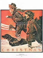 Norman Rockwell print: "CUTTING THE CHRISTMAS TREE" 11"x15" Holiday