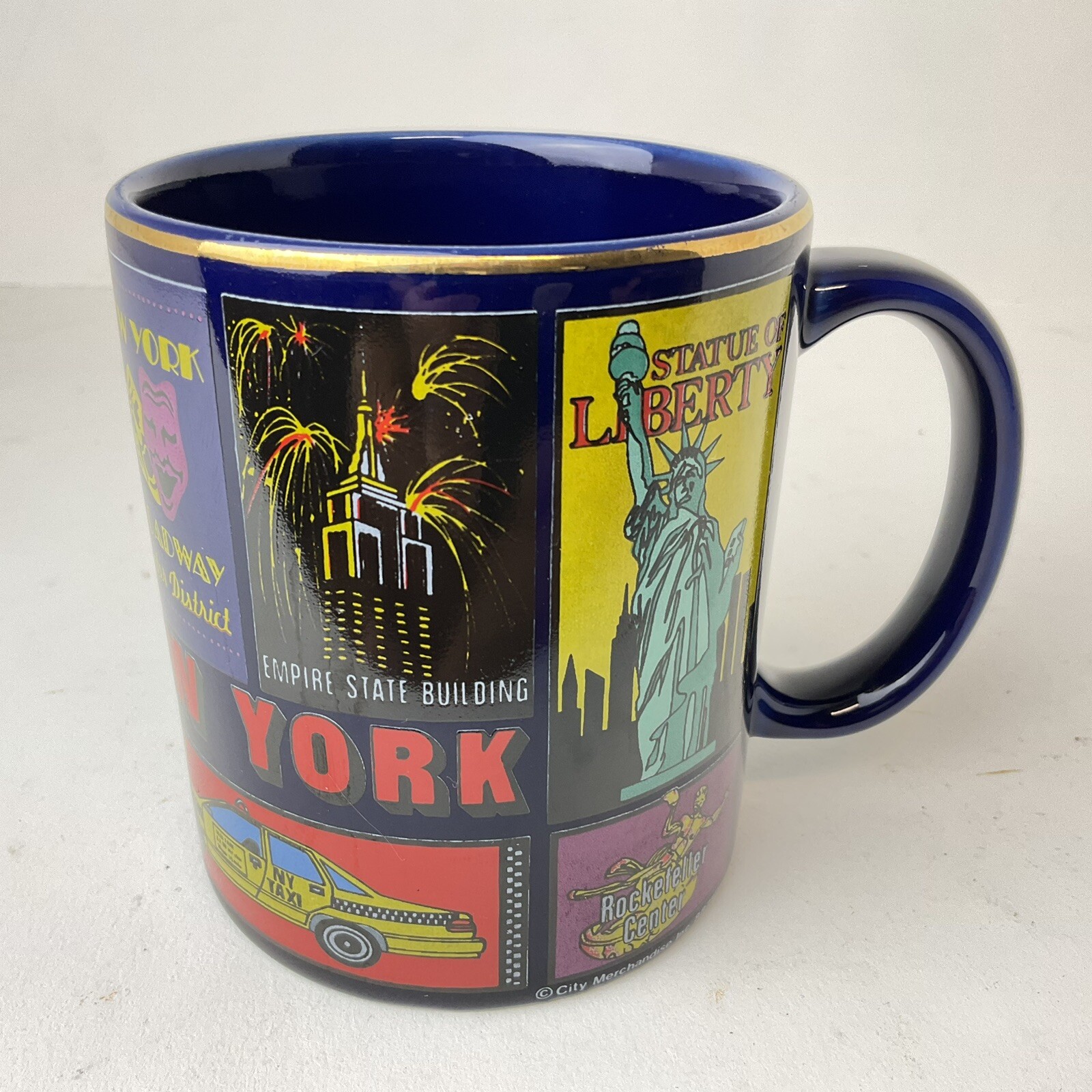 New York City Landmarks Coffee Mug Art Deco Style -Broadway Statue of Liberty