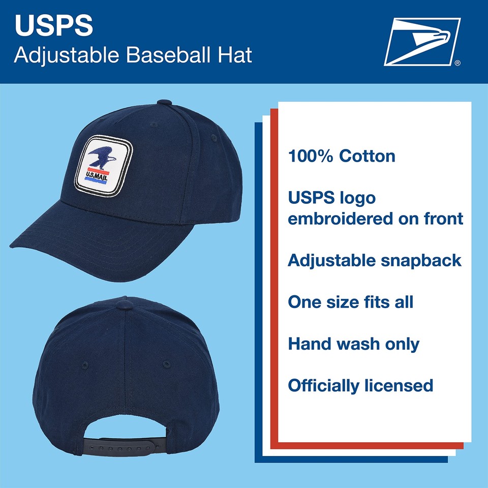U.S. Mail Baseball Hat, USPS Eagle Embroidered Logo Adjustable Adult