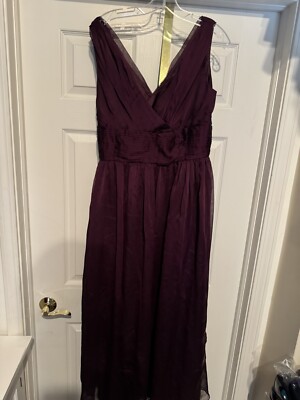 ML Monique Lhuillier Red Wine Bridesmaid Ruched Chiffon Dress Women's Size  18