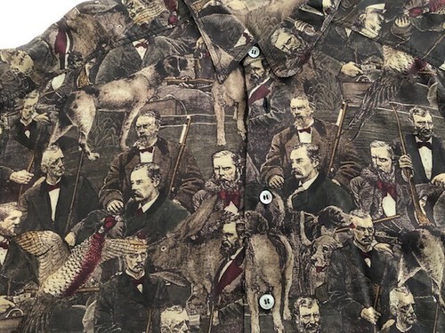 Byblos, Vtg BYBLOS Pheasant Hunters & Hounds SEPIA PRINT Rayon Shirt 52/XXL 1980s/90s