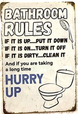 TIN SIGN new 8x12 rules bathroom restroom funny toilet mom mother children C21