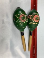 VINTAGE WOODEN Hand Carved And Hand Painted SPANISH MARACAS