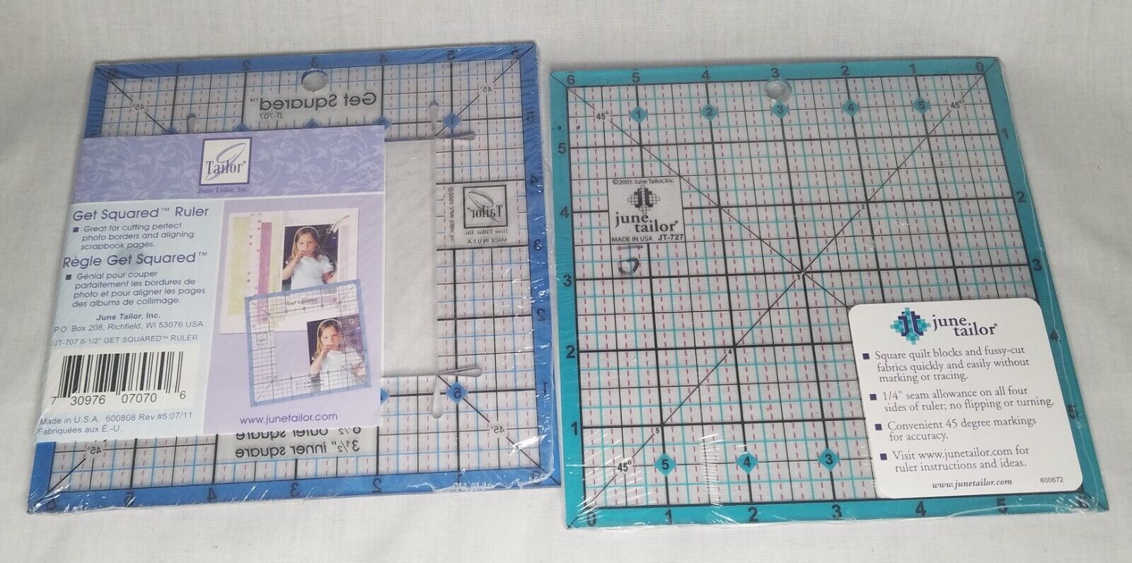 2 June Tailor Get Squared Rulers 8-1/2" Outer & 4-1/2" Inner & 6x6 Square ruler 