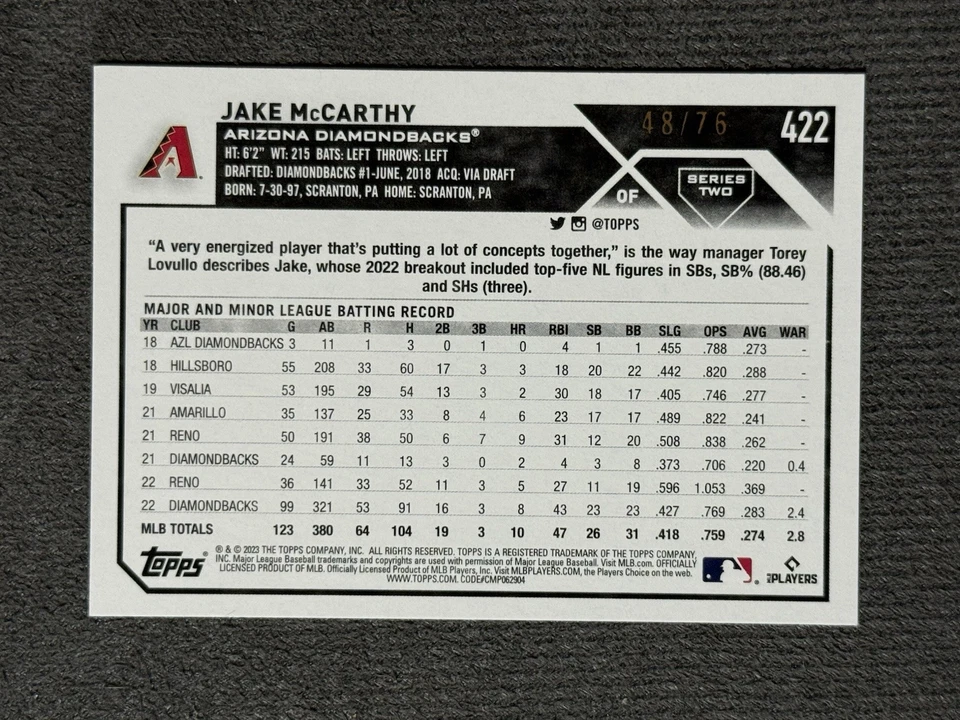 Jake McCarthy - 2023 Topps Series 2 #422 - Independence Day Red Stars SP SN /76 - Image 2 of 2