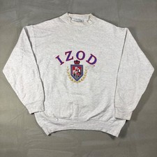 Vintage IZOD Sweatshirt Mens Large Gray Graphic Crest Crewneck Made in USA 90s