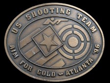 RL09140 VINTAGE 1970s US SHOOTING TEAM AIM FOR GOLD ATLANTA 96 BELT BUCKLE