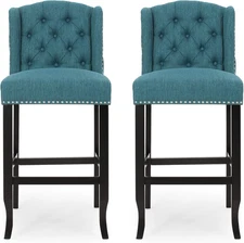 Foxwood Wingback Barstool (Set of 2), Teal and Dark Brown
