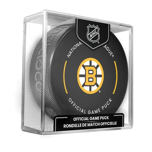 Boston Bruins 2025-26 NHL Official Game Model Puck In Display Case
