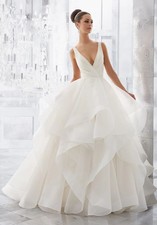 NWT Morilee Milly Wedding Dress Tiered Organza V-Neck Ballgown sz 12 Ivory 5577