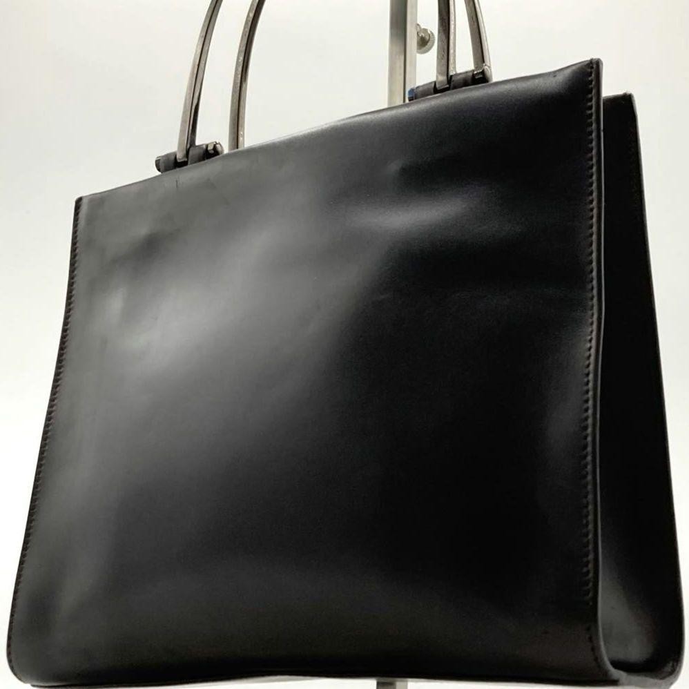 Gucci Dark Brown Leather Tote with Metal Handle 8.5x9.6x2.8in Pre-Owned