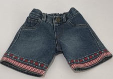 Build A Bear Jean Shorts Red Hearts Gingham Trim Blue Denim
