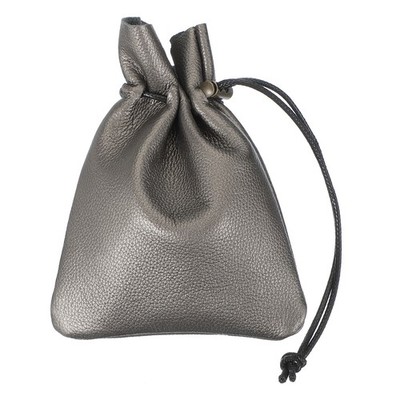 Drawstring Bag, Leather Coin Purse, Change Purse, for Key (Silver)