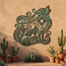 Southwestern Wolf Metal Wall Art, Rustic Desert Decor