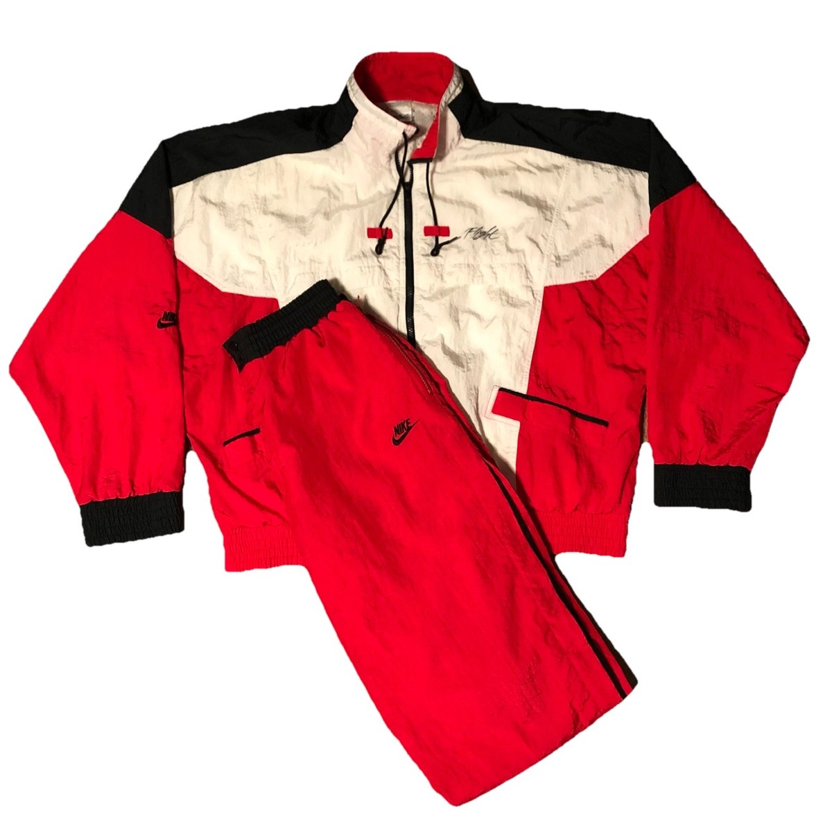 Vintage Nike Flight Suit Tracksuit White/Red/Black Jacket & Pants