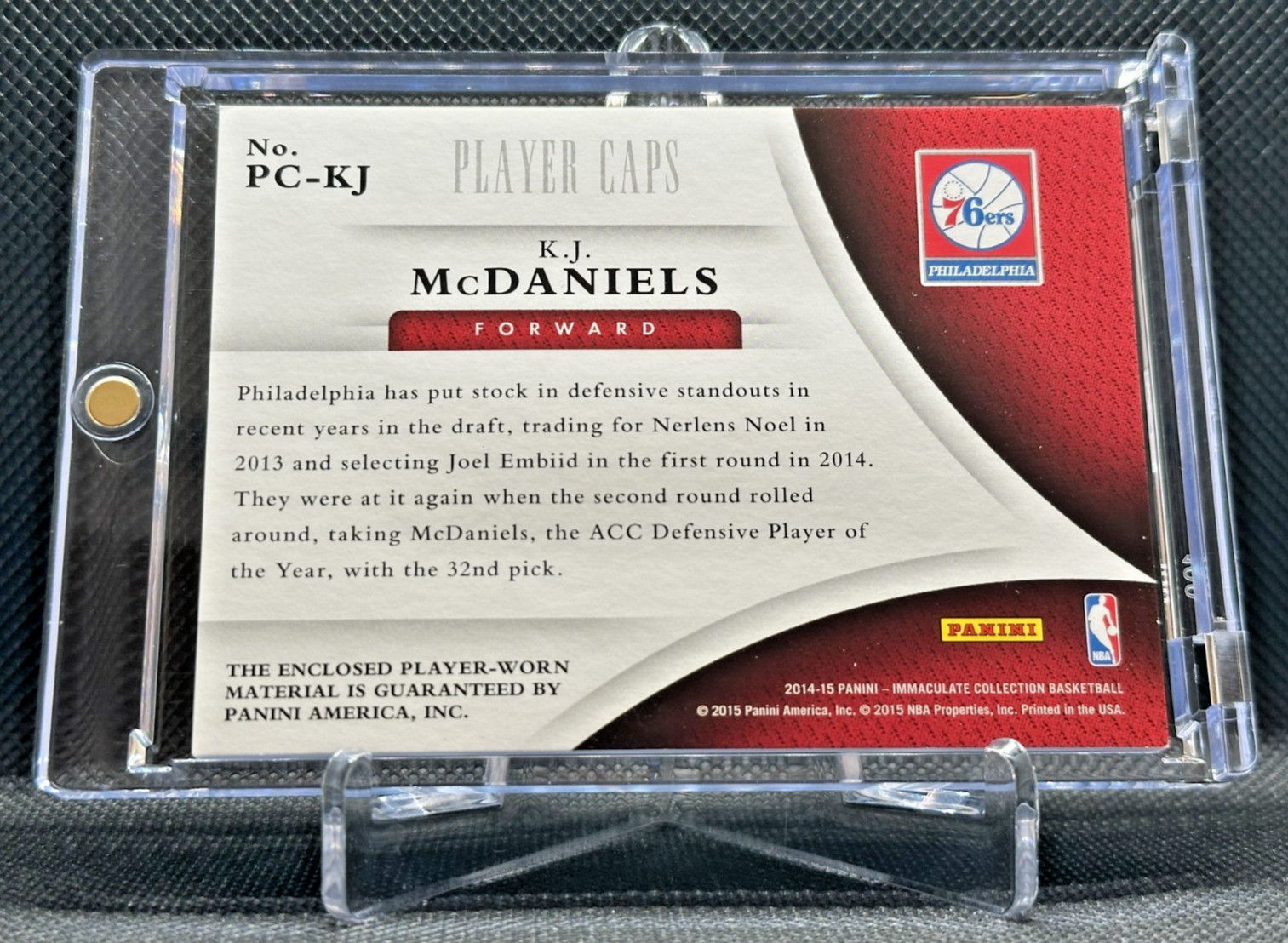 2014 Immaculate PLAYER CAPS LOGOMAN 76ers TEAM LOGO HAT PATCH K McDaniels #'d /3 view 20