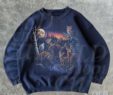 Retro Forest Animals Sweatshirt, Vintage 90s Wildlife Sweater, Wolf Moose Deer O