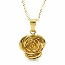 14k Yellow Gold Plated Beautiful Bloomg Rose Flower Pendant Necklace 18" Chain