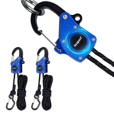 1/4'' X 15' Rope Tie down Ratchet with Easy Button Release and Carabiner Clip, He