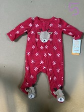 Just One You NEWBORN Carter's Baby Holiday Fleece Red Reindeer Sleeper Pajama