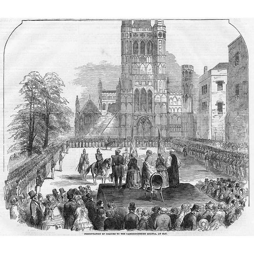 Presentation of Colours to the Cambridgeshire Militia at ELY Antique Print 1854