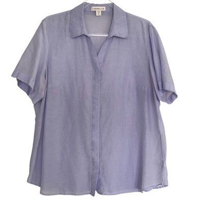 Coldwater Creek Womens Blouse Size 1X/18 Sheer Lavender Purple Cotton Silk Blend