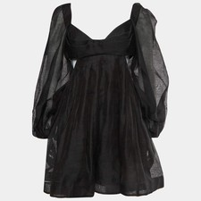 Zimmermann Black Linen Blend Harmony Bralette Mini Dress M