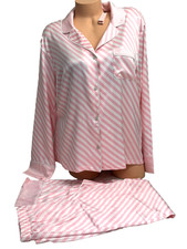 VICTORIA'S SECRET PINK STRIPE SILKY RELAXED LONG SLEEVE PAJAMA 2 PC SET LRG NWT