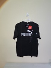 NWT Puma Essentials Logo Tee Shirt Mens Size Large L Black Short Sleeve