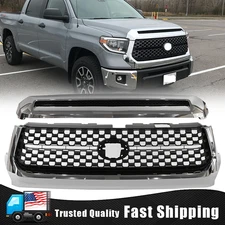 Chrome Front Upper Grille & Hood Bulge Molding Trim For Toyota Tundra 2014-2021