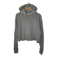 James Perse Standard Crop Hoodie Blue Gray Relaxed Slub Pullover USA NEW Size 1