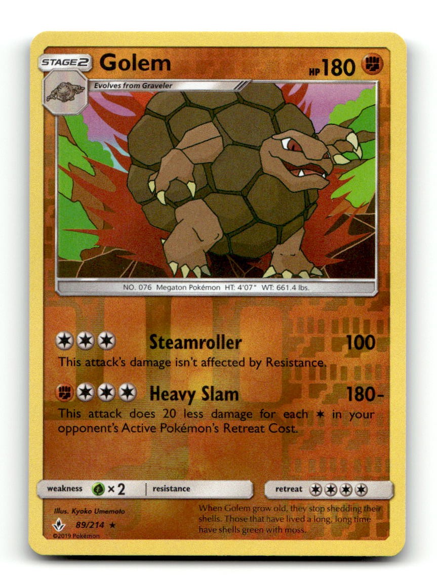 Golem 89/214 Rare Unbroken Bonds Pokemon Reverse Holo Near Mint