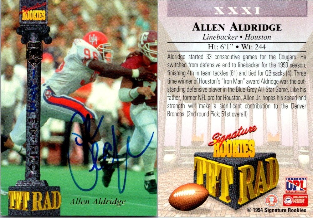 1994 Signature Rookies Tetrad Signatures Allen Aldridge RC #'d /7750 HOUSTON
