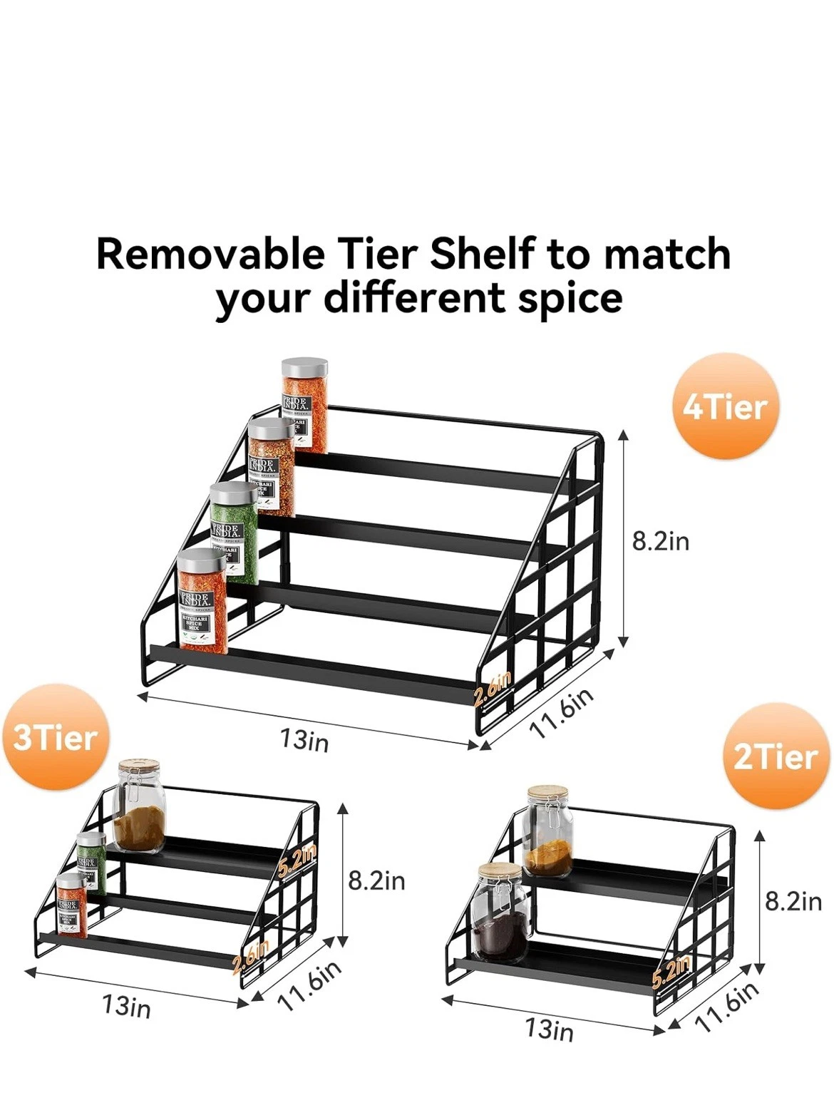 Spice Rack Kitchen Cabinet Organizer,4 Tier Countertop Spice Rack,Tier Depth