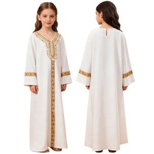 Kids Girls Muslim Robe Modest Abaya Gown Cosplay Long Dress Long Sleeve Loose