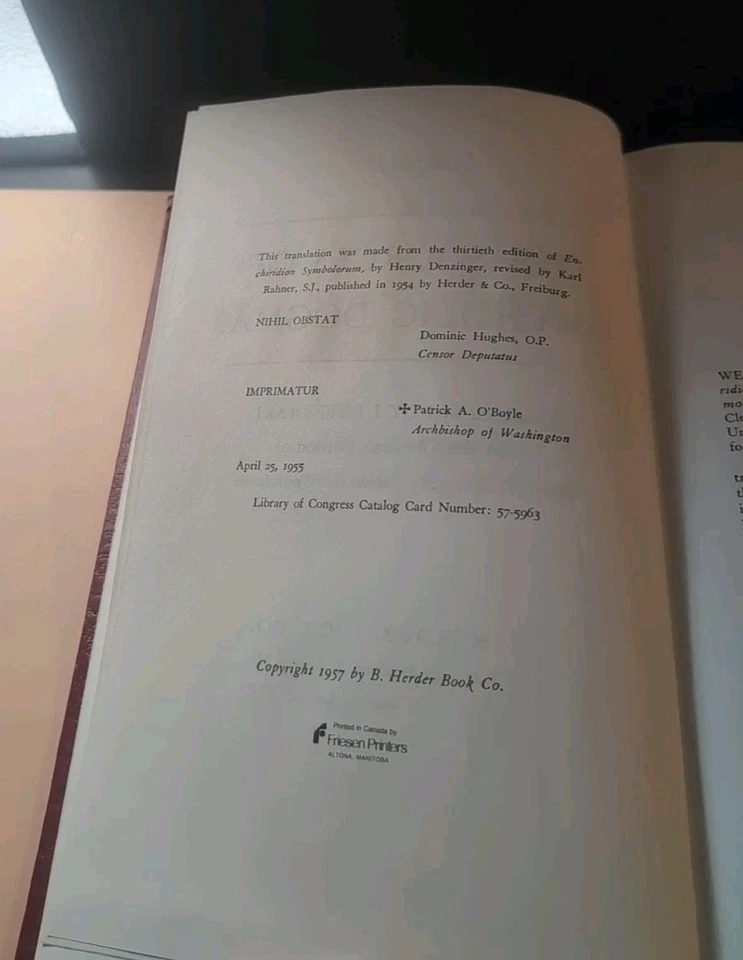 THE SOURCES OF CATHOLIC DOGMA Denzinger 1957 Facsimile Reprint HARDCOVER VG Foto 3 de 4