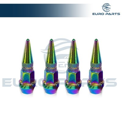 4pcs Iridescent Pointed Spikes Bullet Valve Stem Cap Cover Tire Wheel Aluminum