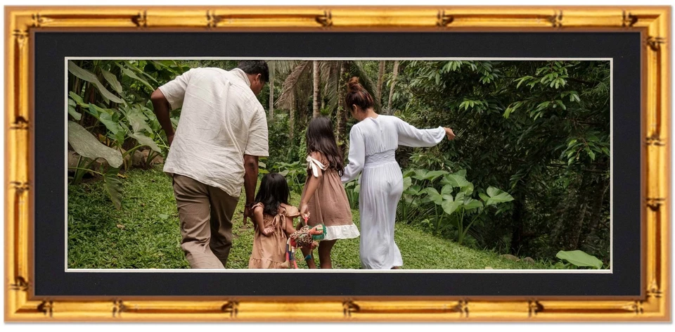 Marco de bambú dorado de 13x39 con alfombrilla negra para foto de 13x39 - bambú dorado 16x Foto 2 de 4