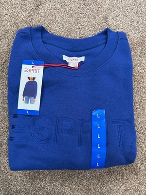 80s Viral Esprit Women's Logo Fleece Crewneck Sweatshirt - L, Blue