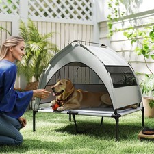Elevated Dog Bed with Canopy  Cooling Pad - 66lbs Capacity, Breathable Mesh