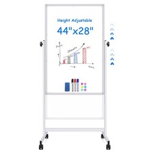 Rolling White Board, 44 x 28 Height Adjustable Whiteboard on Wheels, Large Ma...