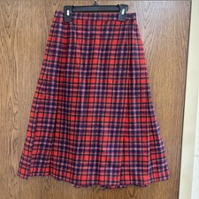 Vintage Pendleton Wool Skirt Womens Red Tartan Plaid Kilt Pleat Wrap USA