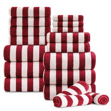 18 Pcs Burgundy Stripe Bath Towel Set with Hanging Loop-6 Bath Towels,6 Hand ...