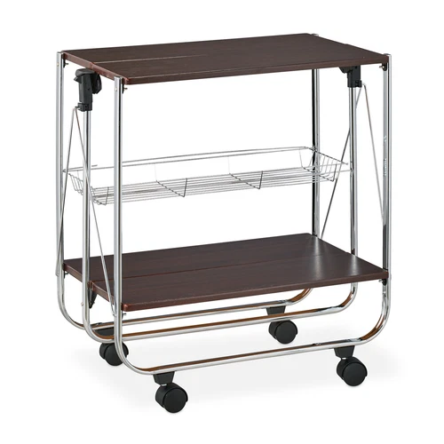 Carrito cocina con ruedas camarera plegable 2 baldas MDF carrito auxiliar - Imagen 10 de 10