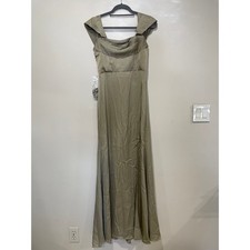 NWT Azazie Saige A-Line Off the Shoulder Chiffon Convertible Dress Moss Green A4